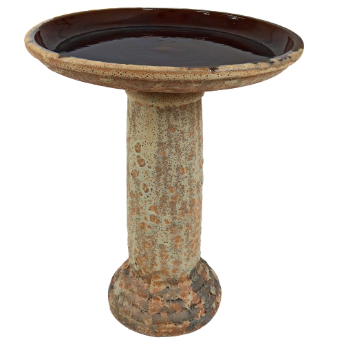 Sunnydaze Toulon 24.5” H Lava Finish Bird Bath - Brown Distressed Ceramic
