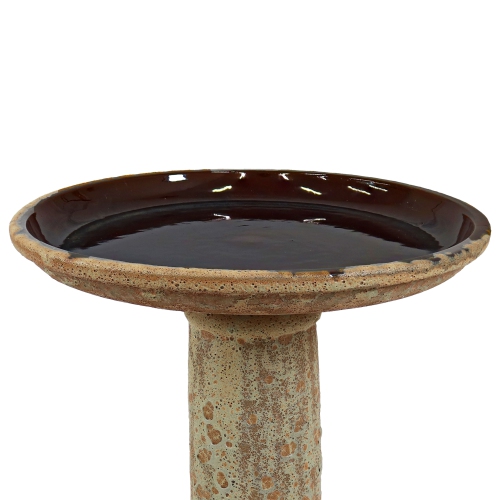 Sunnydaze Toulon 24.5” H Lava Finish Bird Bath - Brown Distressed Ceramic