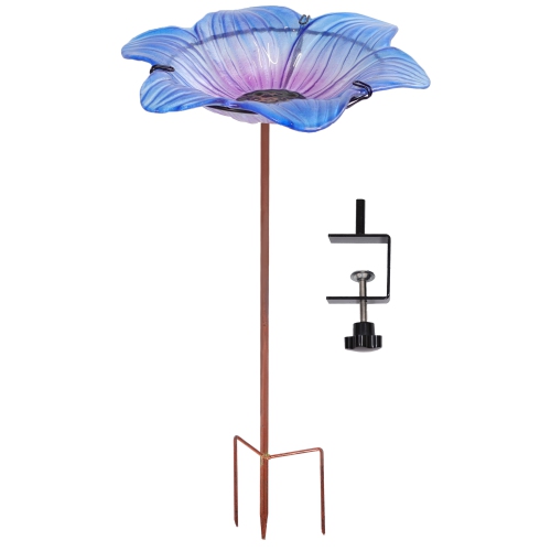 SUNNYDAZE DECOR  Sunnydaze Morning Glory Deck-Mounted/staked Glass Bird Bath