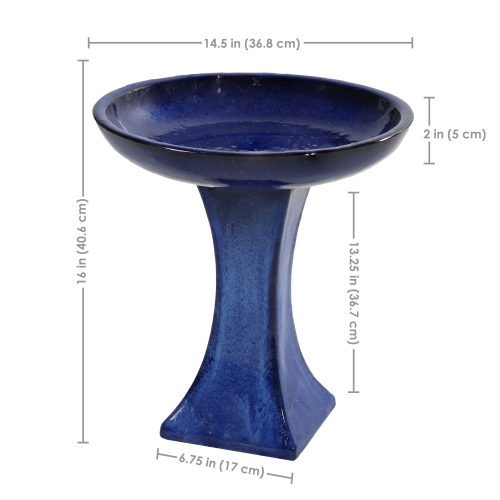Sunnydaze Nantes Blue Ceramic Bird Bath - 16" H