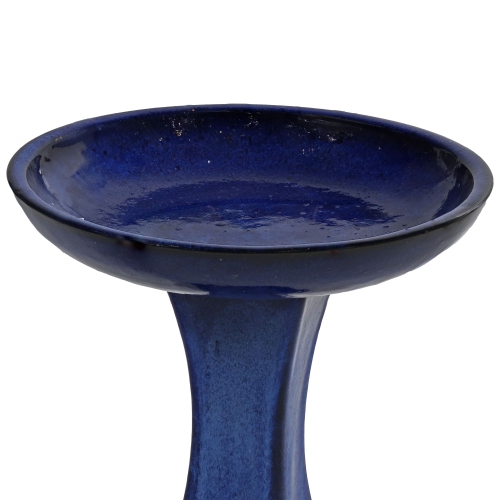 Sunnydaze Nantes Blue Ceramic Bird Bath - 16" H