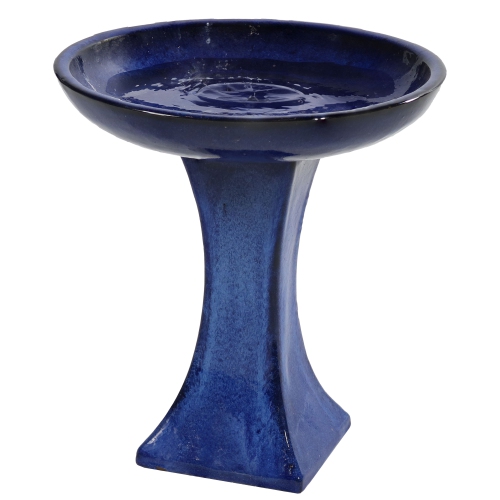 Sunnydaze Nantes Blue Ceramic Bird Bath - 16" H