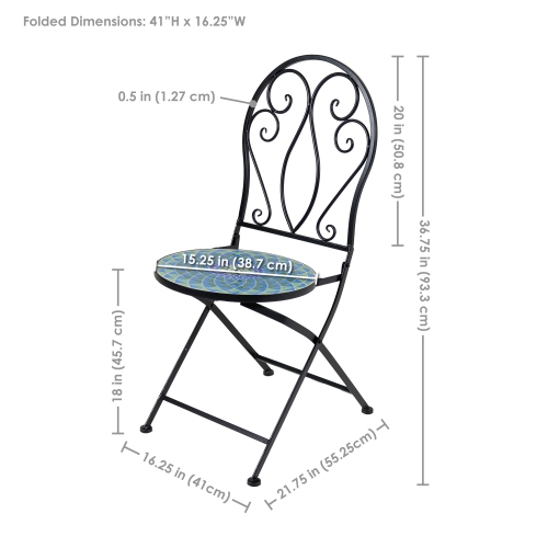 Sunnydaze Mosaic Tile Bistro Chair with Iron Frame - 2-Pack