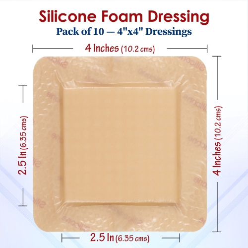 MEDca Silicone Foam Dressing w/Adhesive Border 4"x4" Waterproof Silicone Bandages for Wounds, Highly-Absorbent Wound Dressing Bandage Care for Bed