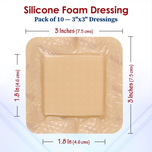 MEDca Silicone Foam Dressing w/Adhesive Border 3"x3" Waterproof Silicone Bandages for Wounds, Highly-Absorbent Wound Dressing Bandage Care for Bed