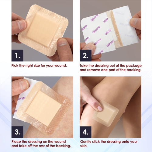 MEDca Silicone Foam Dressing w/Adhesive Border 3"x3" Waterproof Silicone Bandages for Wounds, Highly-Absorbent Wound Dressing Bandage Care for Bed
