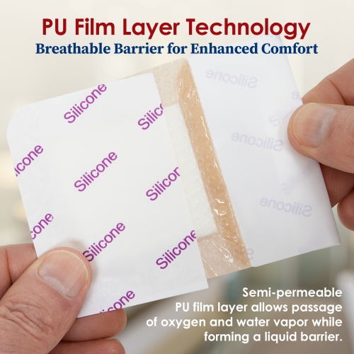 MEDca Silicone Foam Dressing w/Adhesive Border 3"x3" Waterproof Silicone Bandages for Wounds, Highly-Absorbent Wound Dressing Bandage Care for Bed