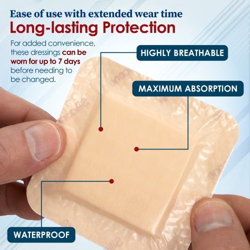 MEDca Silicone Foam Dressing w/Adhesive Border 3"x3" Waterproof Silicone Bandages for Wounds, Highly-Absorbent Wound Dressing Bandage Care for Bed