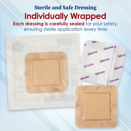 MEDca Silicone Foam Dressing w/Adhesive Border 3"x3" Waterproof Silicone Bandages for Wounds, Highly-Absorbent Wound Dressing Bandage Care for Bed