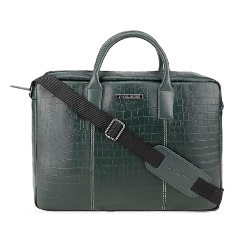 Sac messager élégant 14 po 100 % cuir véritable croco vert foncé.