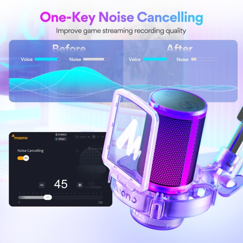Microphone de jeu USB avec suppression du bruit, microphone à condensateur RVB pour diffusion en continu, baladoémissions, Twitch, YouTube, Discord