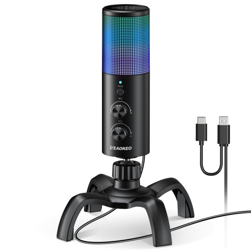 USB Gaming Microphone,PC Computer Condenser Mic with Gain,RGB Light for Recording,Podcasting,Streaming,YouTube, Twitch,Skype,Compatible with PS5 PS4