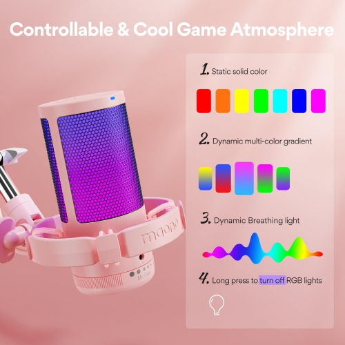 Gaming USB Microphone, Noise Cancellation Condenser mic with Mute, Gain, Monitoring, Boom Arm, Pop Filter for Streaming, Podcast, Twitch, YouTube,