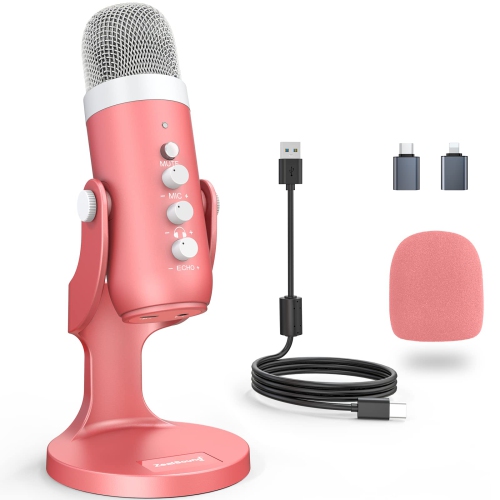 Gaming USB Microphone Pink Microphone with Quick Mute for Phone Computer PC PS5 Studio Mic with Gain Control Echo Monitor Volume Adjust for Streaming Vocal Recording ASMR Best Buy Canada
