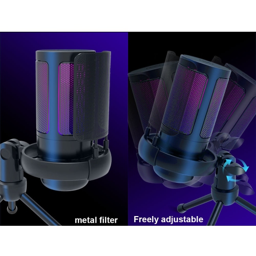 RGB USB Microphone for Gaming, Streaming & Podcasting, Quick Touch Mute, Volume Knob, Boom Arm, Type-C, 3.5mm Monitor, Shock Mount, Plug & Play Mic