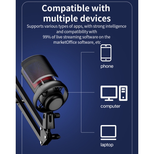 RGB USB Microphone for Gaming, Streaming & Podcasting, Quick Touch Mute, Volume Knob, Boom Arm, Type-C, 3.5mm Monitor, Shock Mount, Plug & Play Mic