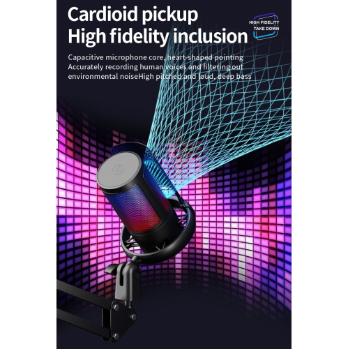 RGB USB Microphone for Gaming, Streaming & Podcasting, Quick Touch Mute, Volume Knob, Boom Arm, Type-C, 3.5mm Monitor, Shock Mount, Plug & Play Mic