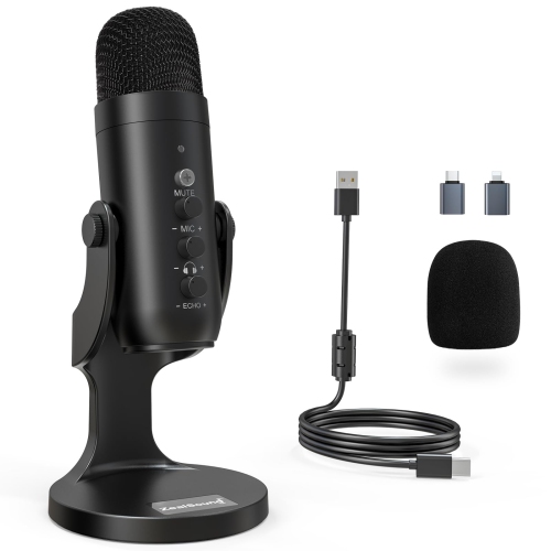 USB Microphone,Condenser Computer PC Mic,Gaming Microphones for PS 4&5.Headphone Output&Volume Control,Mic Gain Control,Mute Button for Vocal,YouTube
