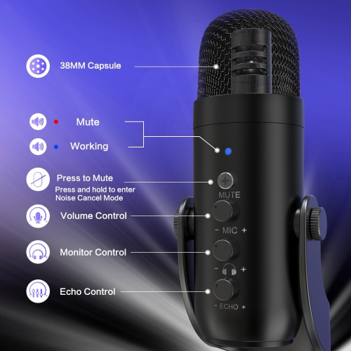 USB Microphone,Condenser Computer PC Mic,Gaming Microphones for PS 4&5.Headphone Output&Volume Control,Mic Gain Control,Mute Button for Vocal,YouTube