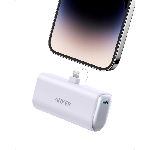 Chargeur portatif d'Anker avec connecteur Lightning intégré, chargeur portatif 12&nbsp;W certifié MFi par 5.000&nbsp;mAh, compatible avec iPhone 14/1