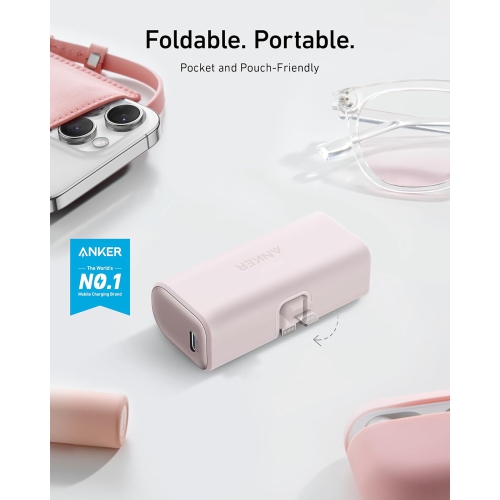 Chargeur portatif d'Anker avec connecteur Lightning intégré, chargeur portatif 12&nbsp;W certifié MFi par 5.000&nbsp;mAh, compatible avec iPhone
