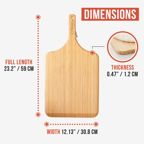 Chef Pomodoro 2-in-1 Bamboo Pizza Peel - Cutting & Serving Board, 12" Perfect Dough Transition & Space-Saving Design Nestles with Dough Boxes