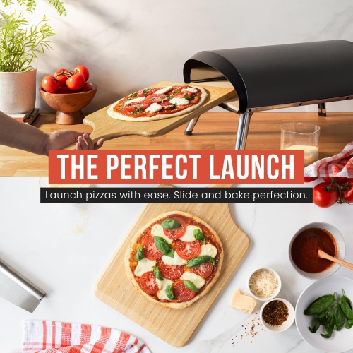 Chef Pomodoro 2-in-1 Bamboo Pizza Peel - Cutting & Serving Board, 12" Perfect Dough Transition & Space-Saving Design Nestles with Dough Boxes