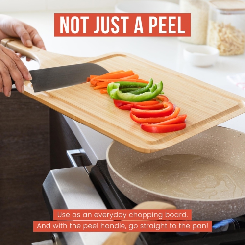 Chef Pomodoro 2-in-1 Bamboo Pizza Peel - Cutting & Serving Board, 12" Perfect Dough Transition & Space-Saving Design Nestles with Dough Boxes
