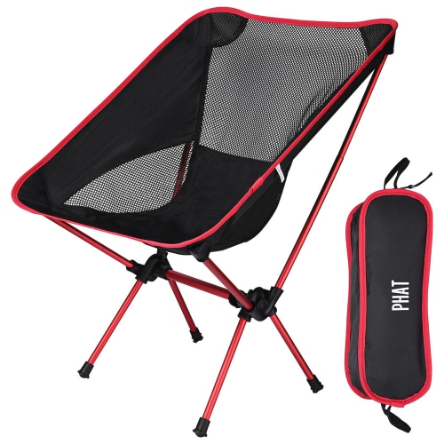 PHAT  Lightweight Portable Camping Chair, Folding Moon Chair Backpacking Chairs In A Bag for Outdoor Picnic Hiking- In Red