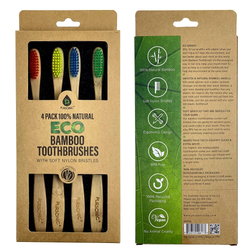Pursonic 100% Natural Eco Bamboo Toothbrushes