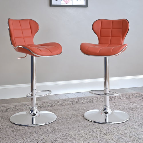 CORLIVING  Contemporary Adjustable Height Barstool - Set Of 2 - In Red