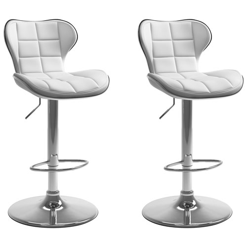 Contemporary Adjustable Height Barstool - Set of 2 - White