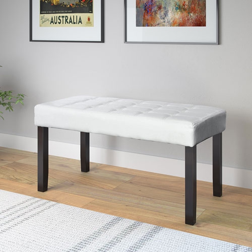 California Leatherette Bench Ottoman - White