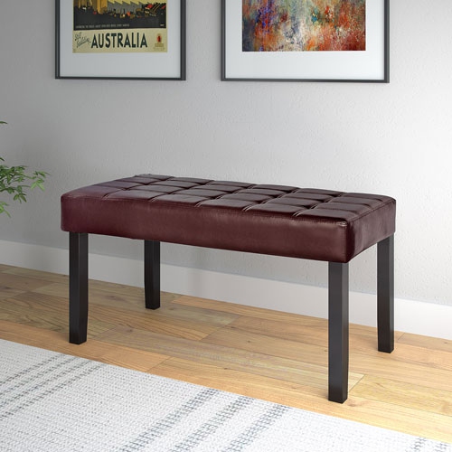 California Leatherette Bench Ottoman - Medium Brown