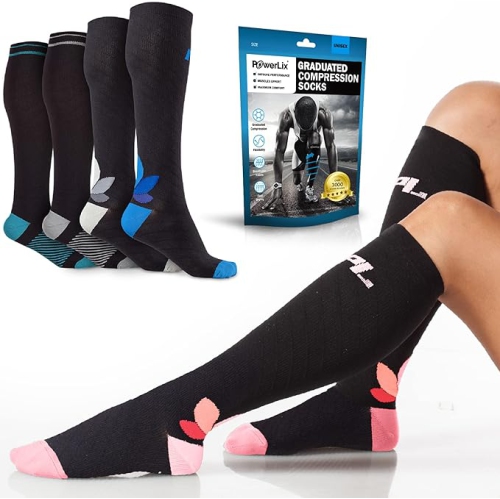 Powerlix Compression Socks for Women & Men for Neuropathy Swelling Pain Relief 20-30 mmHg Medical Knee-high Stockings