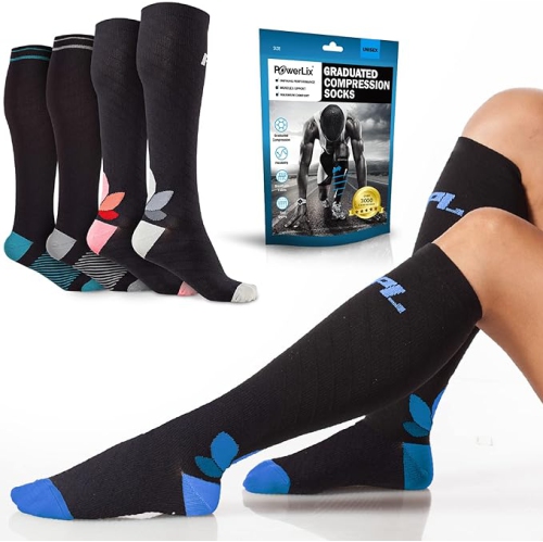 Powerlix Compression Socks for Women & Men for Neuropathy Swelling Pain Relief 20-30 mmHg Medical Knee-high Stockings