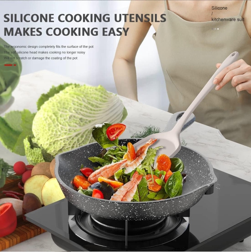 Silicone Cooking Utensils Set - 446°F Heat Resistant Kitchen,Turner Tongs, Spatula, Spoon,Brush, Whisk, Kitchen Ustensil Tools Set for Nonstick