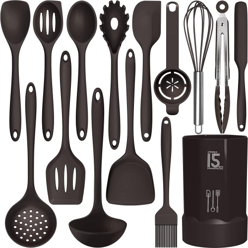 AOTHOD  Silicone Cooking Utensils Set - 446°F Heat Resistant Kitchen, Turner Tongs, Spatula, Spoon, Brush, Whisk, Kitchen Ustensil Tools Set For