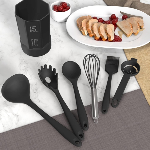 Silicone Cooking Utensils Set - 446°F Heat Resistant Kitchen,Turner Tongs, Spatula, Spoon,Brush, Whisk, Kitchen Ustensil Tools Set for Nonstick