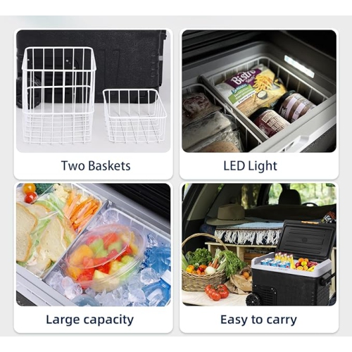 Angel Canada 37 Quart Portable Freezer with Wheels Compressor Refrigerator Temperature Control, 3 Battery Protection Modes 12V/24V DC Car Fridge