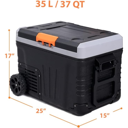 Angel Canada 37 Quart Portable Freezer with Wheels Compressor Refrigerator Temperature Control, 3 Battery Protection Modes 12V/24V DC Car Fridge