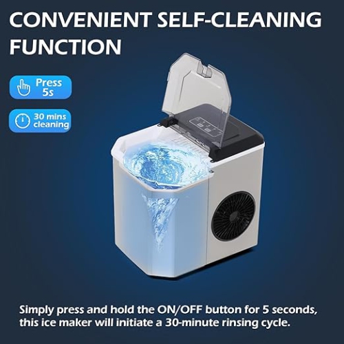 Countertop Ice Maker, Portable Stainless Steel Machine with Scoop Holder, Self-Cleaning, 26Lbs in 24Hrs, 9 Cubes in 6 Mins, 2 Sizes of Bullet Ice