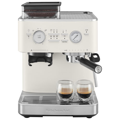 KitchenAid Semi-Automatic Espresso Machine with Coffee Grinder - Porcelain White