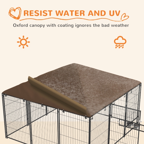 PawHut – Grand parcours pour chien, chenil extérieur de 6,9 x 6,9 x 5 pi avec auvent, bols pivotants, porte pour la cour et le jardin, café