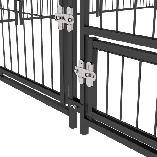 PawHut – Grand parcours pour chien, chenil extérieur de 6,9 x 6,9 x 5 pi avec auvent, bols pivotants, porte pour la cour et le jardin, café