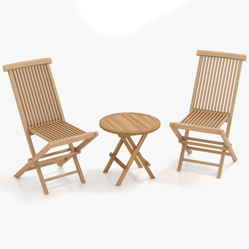 GYMAX  3PCs Teak Wood Slatted Set Round Table Folding Chair Without Assembly Patio