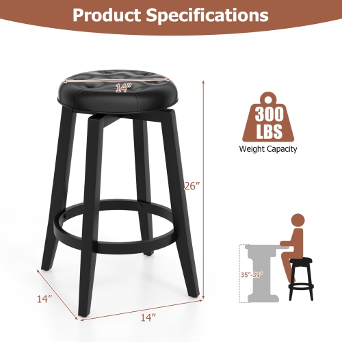 Gymax Set of 4 Swivel Bar Stools 26'' Counter Height Upholstered Seats Rubber Wood Frame Black