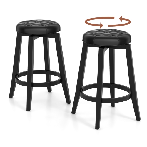 Gymax Set of 4 Swivel Bar Stools 26'' Counter Height Upholstered Seats Rubber Wood Frame Black