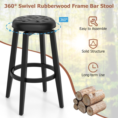 Gymax Set of 4 Swivel Bar Stools 30'' Bar Height Upholstered Seats Rubber Wood Frame Black