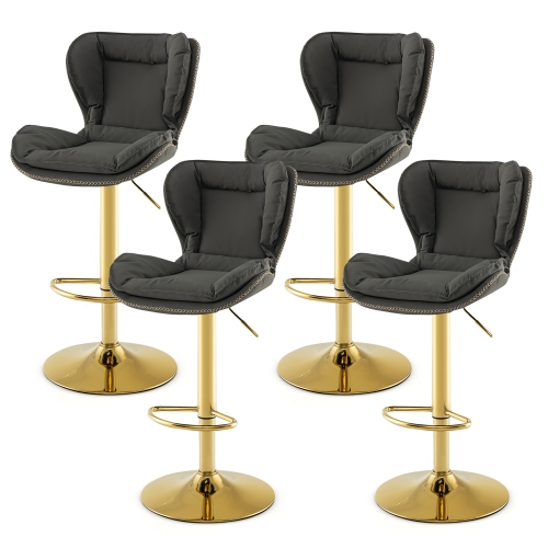GYMAX  Adjustable Bar Stool Set Of 4 Leathaire Bar Chairs W/ Padded Seat & Footrest